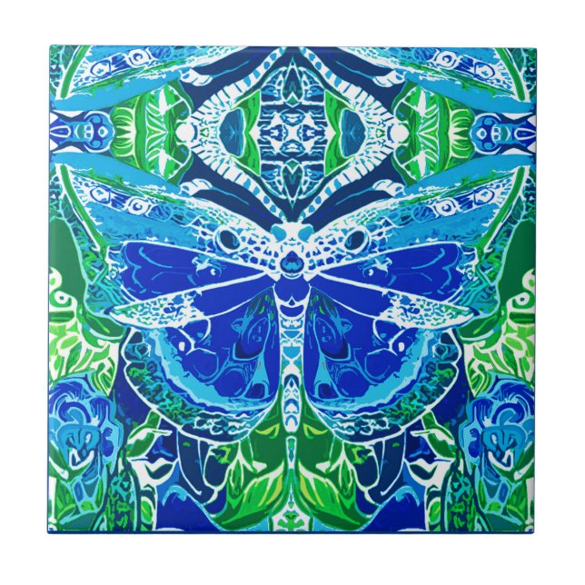 Butterfly and Medallion Batik Pattern in Blue Tile (Front)