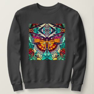 Butterfly and Medallion Batik Pattern in Orange Sweatshirt