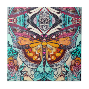 Butterfly and Medallion Batik Pattern in Orange Tile