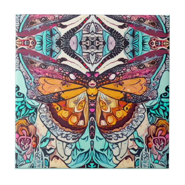 Butterfly and Medallion Batik Pattern in Orange Tile (Front)