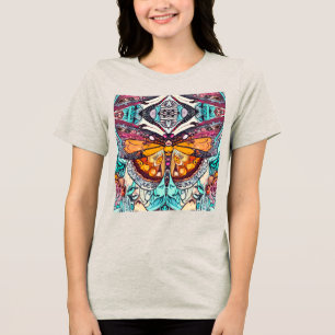 Butterfly and Medallion Batik Pattern in Orange Tri-Blend Shirt