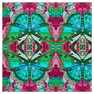 Butterfly and Medallion Batik Pattern in Turquoise Fabric