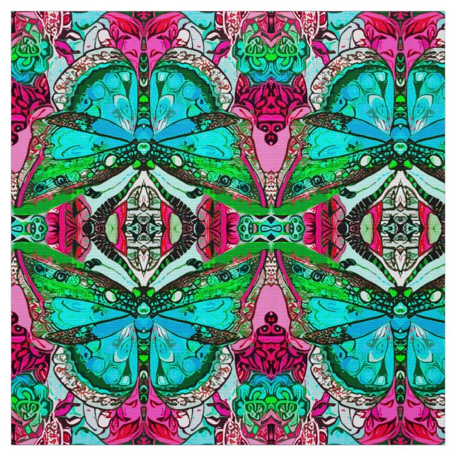 Butterfly and Medallion Batik Pattern in Turquoise Fabric (Swatch)