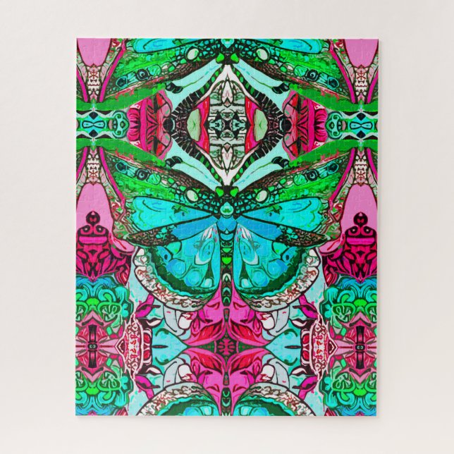 Butterfly and Medallion Batik Pattern in Turquoise Jigsaw Puzzle (Vertical)