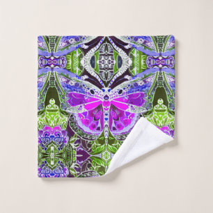 Butterfly and Medallion Batik Pattern in Violet Bath Towel Set