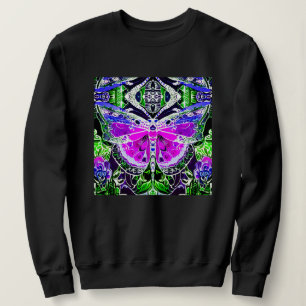 Butterfly and Medallion Batik Pattern in Violet  Sweatshirt