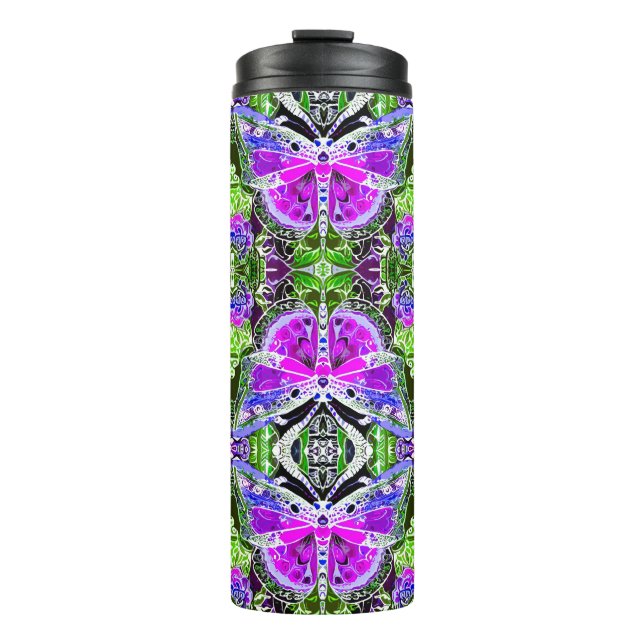 Butterfly and Medallion Batik Pattern in Violet Thermal Tumbler (Front)