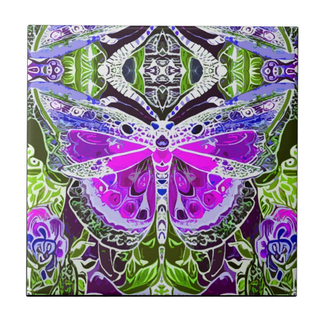 Butterfly and Medallion Batik Pattern in Violet  Tile (Front)
