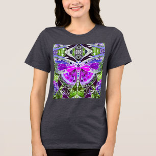 Butterfly and Medallion Batik Pattern in Violet Tri-Blend Shirt