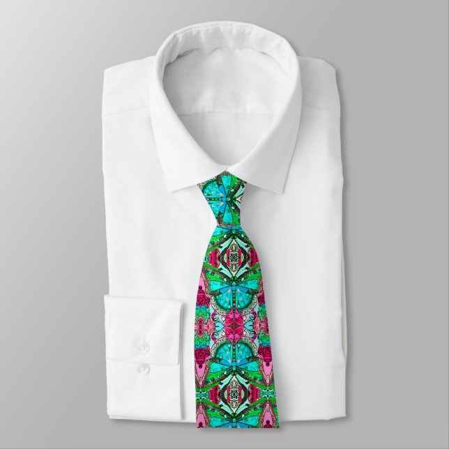 Butterfly and Medallion Batik Pattern Turquoise   Tie (Tied)