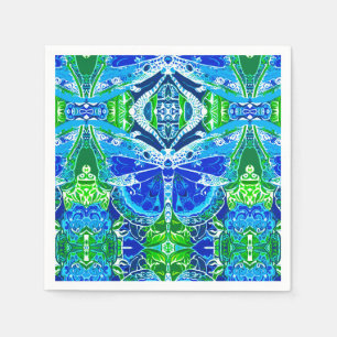 Butterfly and Medallion Pattern in Blue Napkin