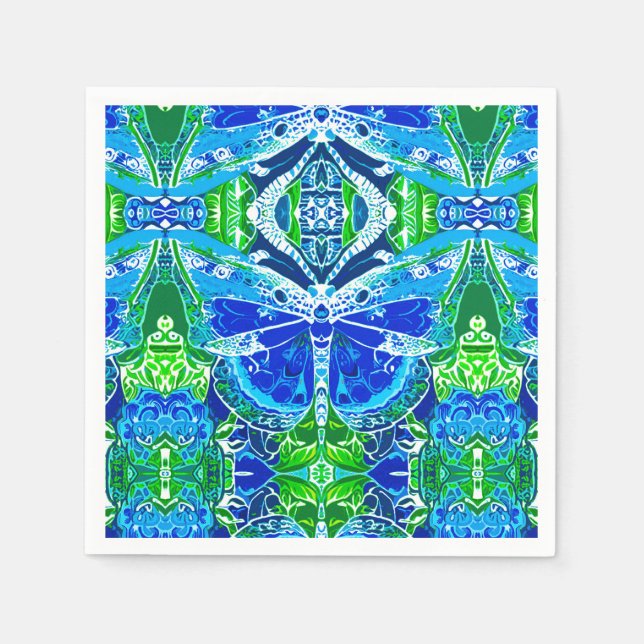 Butterfly and Medallion Pattern in Blue  Napkin (Front)