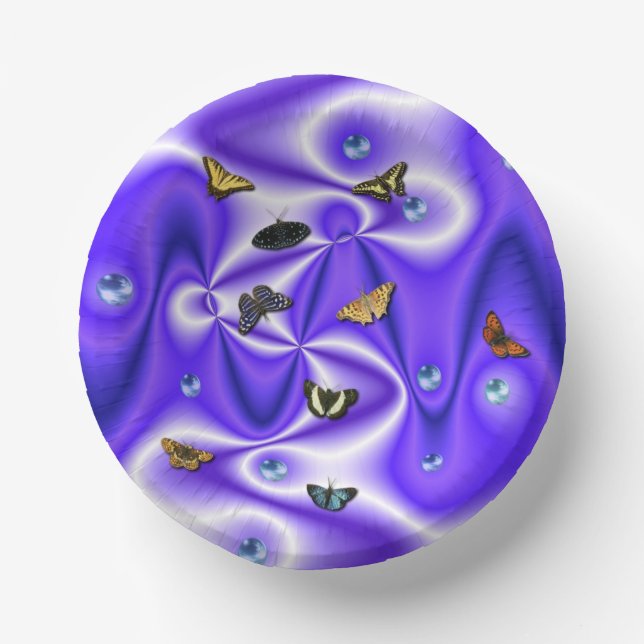 Butterfly and Pearls on purple Silk Paper Plate (Front)