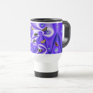 Butterfly and Pearls on purple Silk Travel Mug