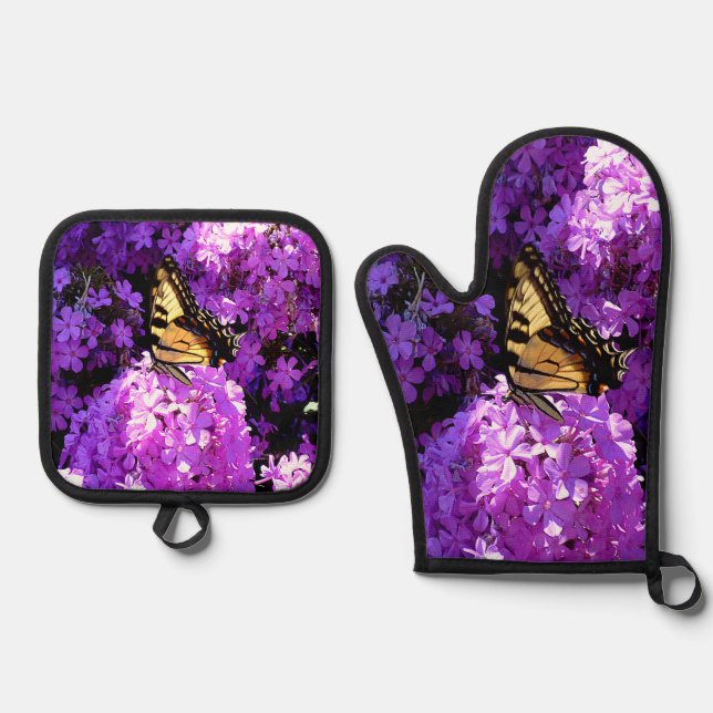 Butterfly and Phlox Oven Mitt & Pot Holder Set (Front)