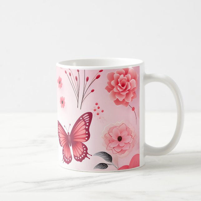 Butterfly and pink Floral  Coffee Mug (Right)