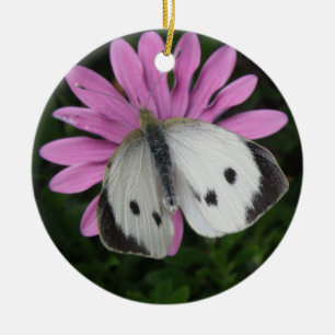 Butterfly and Pink Flower Custom Birthday Ceramic Tree Decoration