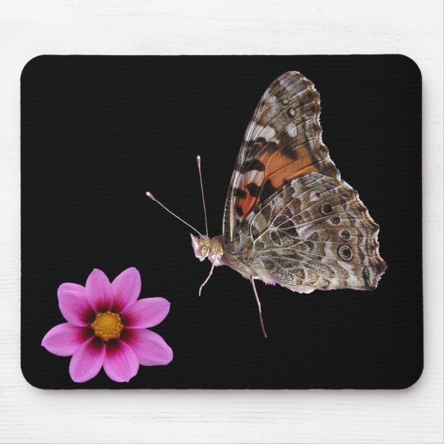 Butterfly and Pink Flower Mouse Mat (Front)