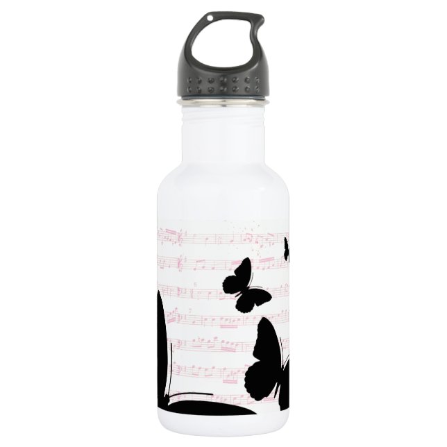 Butterfly and Pink Notes 532 Ml Water Bottle (Front)