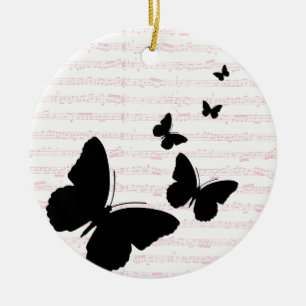 Butterfly and Pink Notes Ceramic Tree Decoration