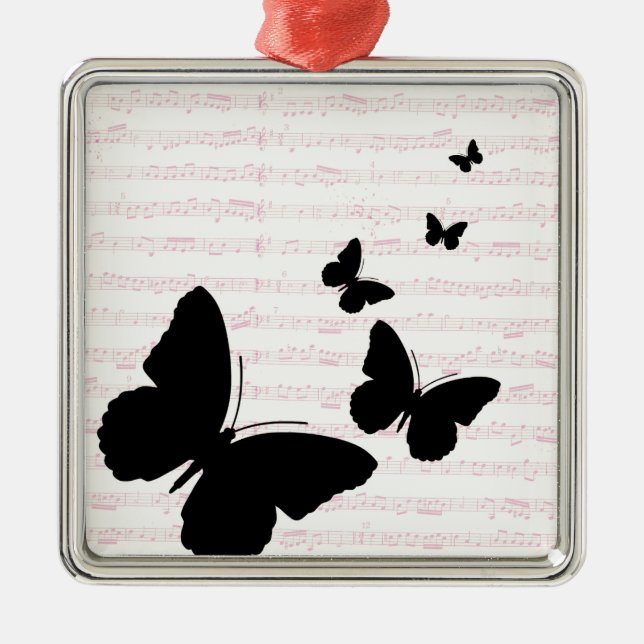 Butterfly and Pink Notes Metal Tree Decoration (Front)