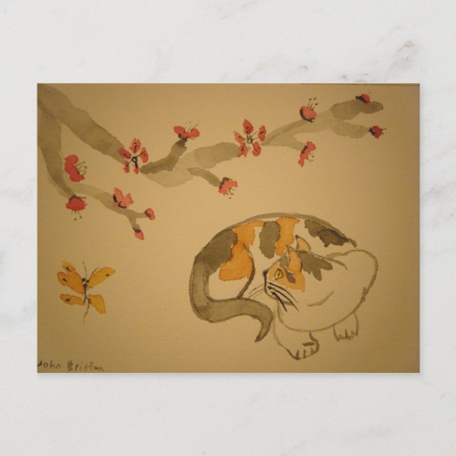 Butterfly and Plum Blossoms Postcard (Front)