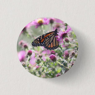 Butterfly and Purple Meadow Flowers 3 Cm Round Badge