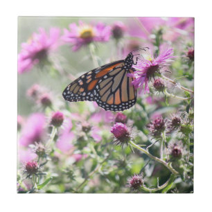 Butterfly and Purple Meadow Flowers Tile