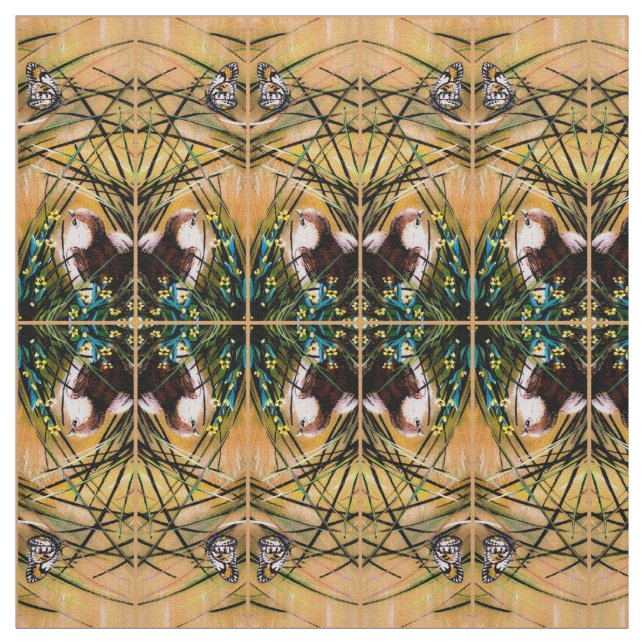 Butterfly and Quail Fabric (Swatch)