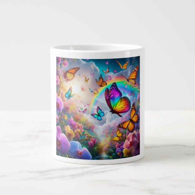 Butterfly and Rainbow Wrapping Paper Large Coffee Mug (Front)