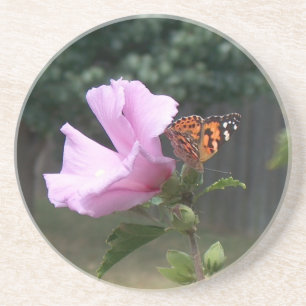 Butterfly and Rose of Sharon Coaster