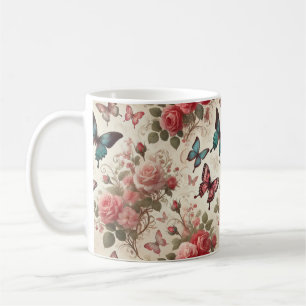 Butterfly and Rose Pattern Coffee Mug