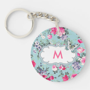 Butterfly and Roses Custom Monogram Gift Key Ring