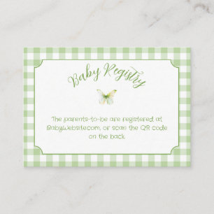 Butterfly and Sage Green Gingham Baby Registry Enclosure Card