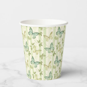 Butterfly and Stripes Green Birthday Paper Cups