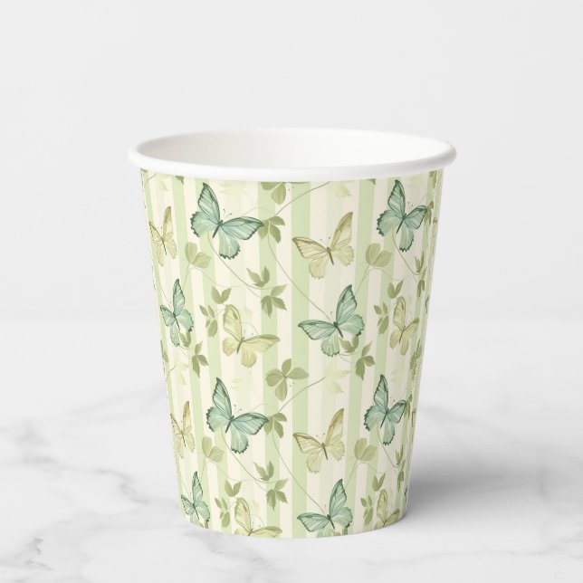 Butterfly and Stripes Green Birthday Paper Cups (Back)