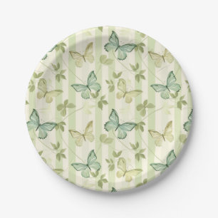 Butterfly and Stripes Green Birthday Party  Plates