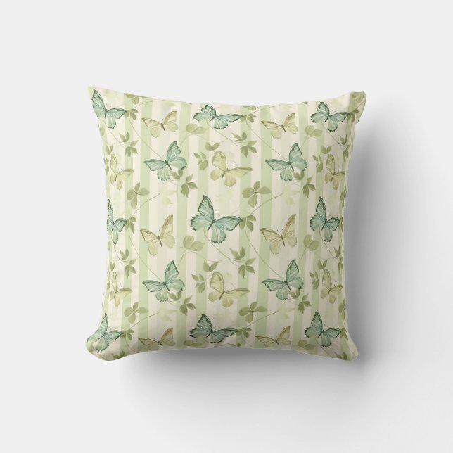 Butterfly and Stripes Green Home Decor Pillow (Front)