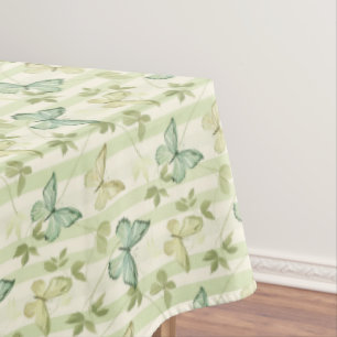 Butterfly and Stripes Green Home Decor Tablecloth