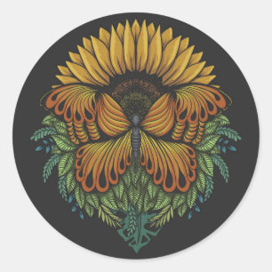 Butterfly and Sunflower Classic Round Sticker