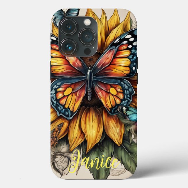 Butterfly and Sunflower Monogram Case-Mate iPhone Case (Back)