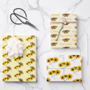 Butterfly and Sunflower Patterns Personalised Wrapping Paper Sheet