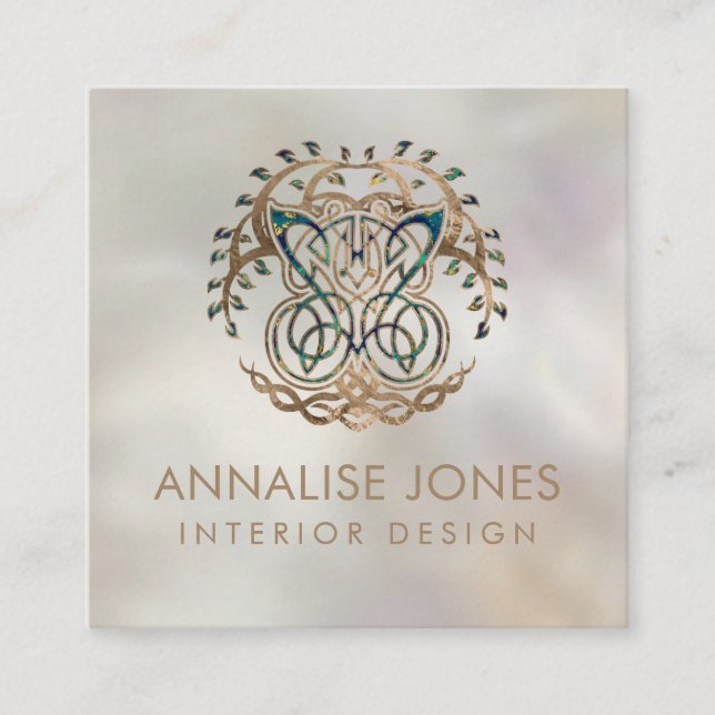 Butterfly and Tree of life Yggdrasil Square Business Card (Front)