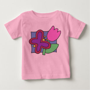 Butterfly and Tulip Colorful Childs Art Baby T-Shirt