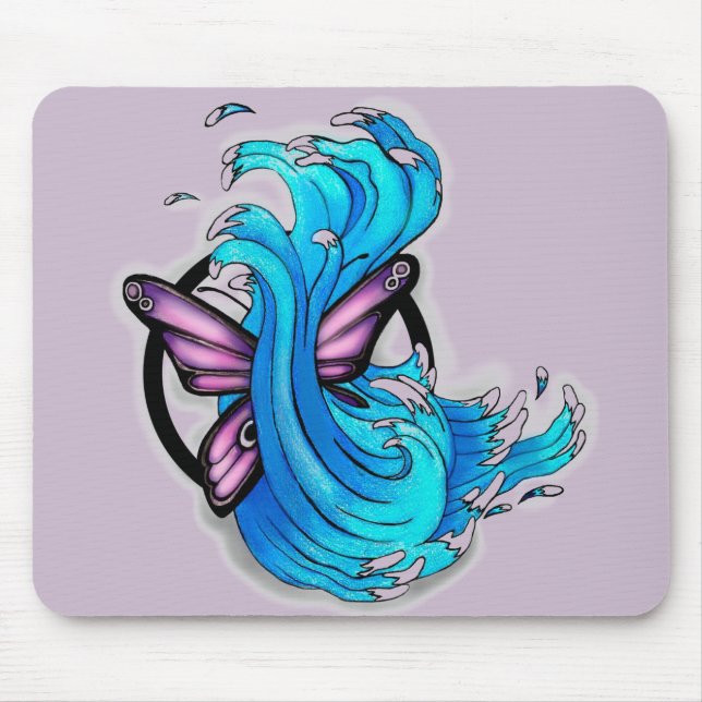 Butterfly and waves mouse mat (Front)