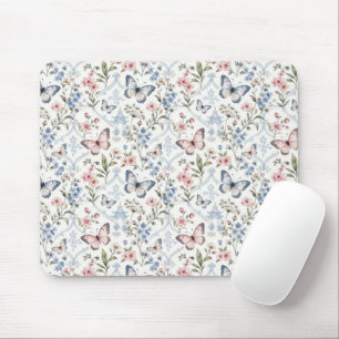 Butterfly and Wildflower Chinoiserie Style Mouse Mat