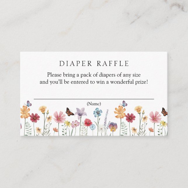 Butterfly and Wildflower Diaper Raffle Baby  Enclosure Card (Front)