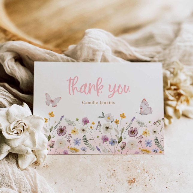 Butterfly and Wildflowers Baby Shower Thank You Card (Butterfly and Wildflower Baby Shower Thank you Card)