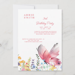 Butterfly and Wildflowers Girl Birthday Party Invitation