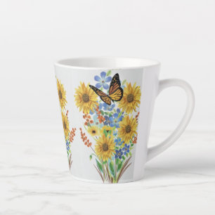 Butterfly and Yellow  Flowers Latte Mug